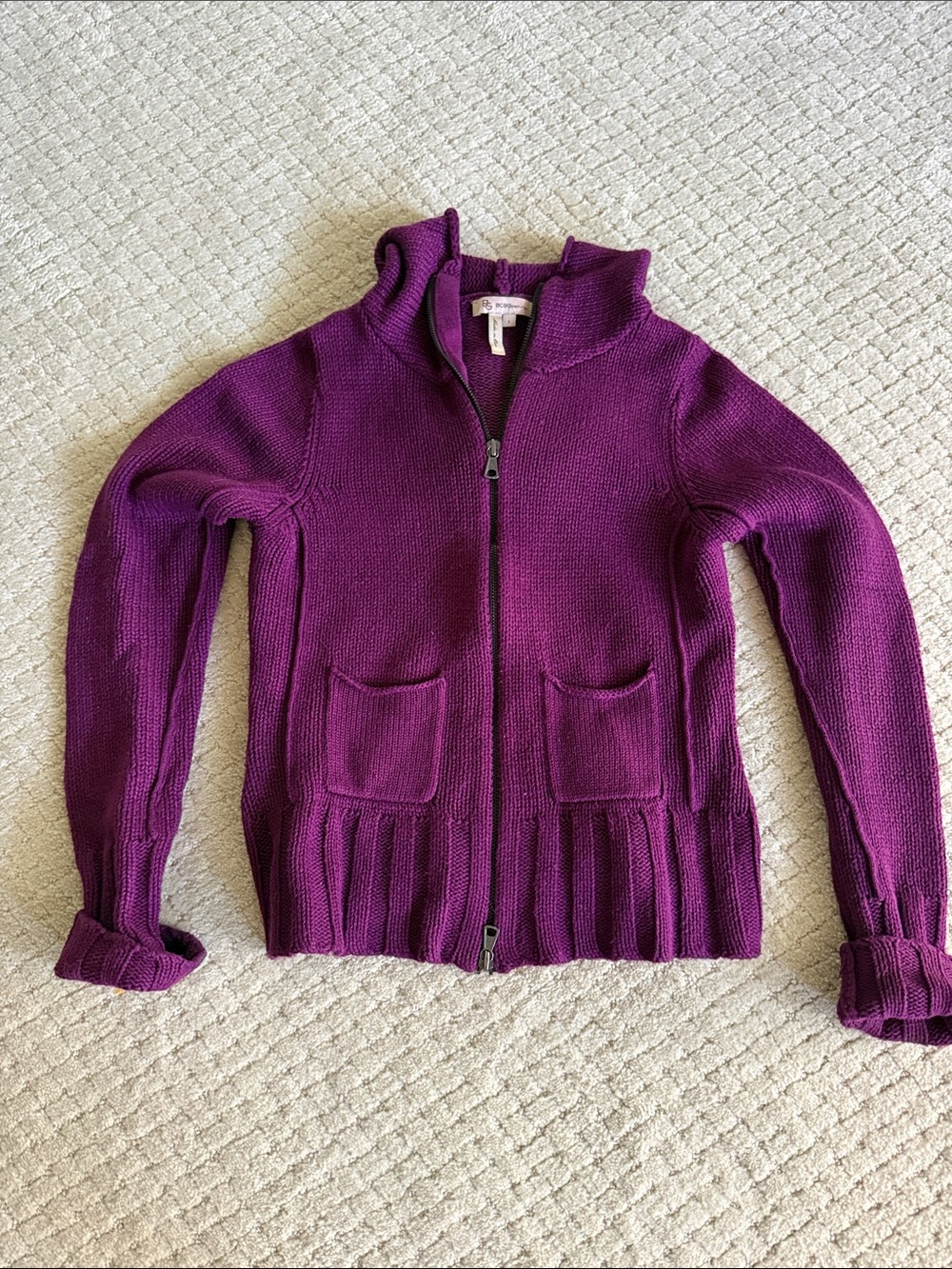 BCBGeneration Girls' Deep Purple Zip-Up Knit Jacket